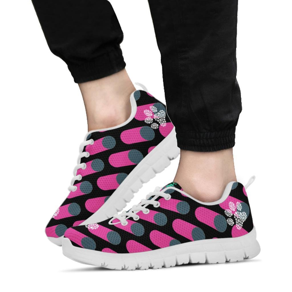 Pink Cylinders with Paw Prints - Women's Sneakers-Sneakers-I love Veterinary