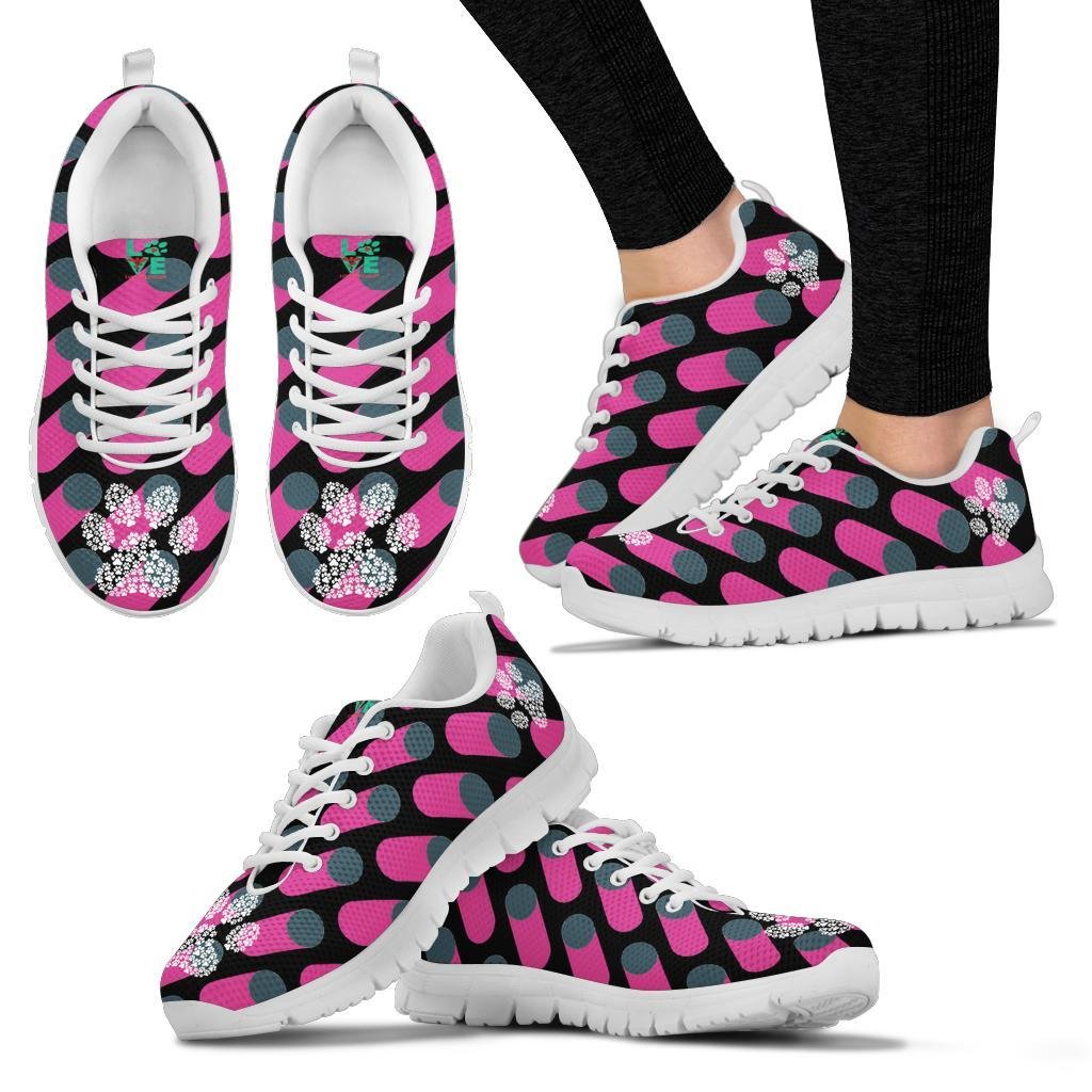 Pink Cylinders with Paw Prints - Women's Sneakers-Sneakers-I love Veterinary