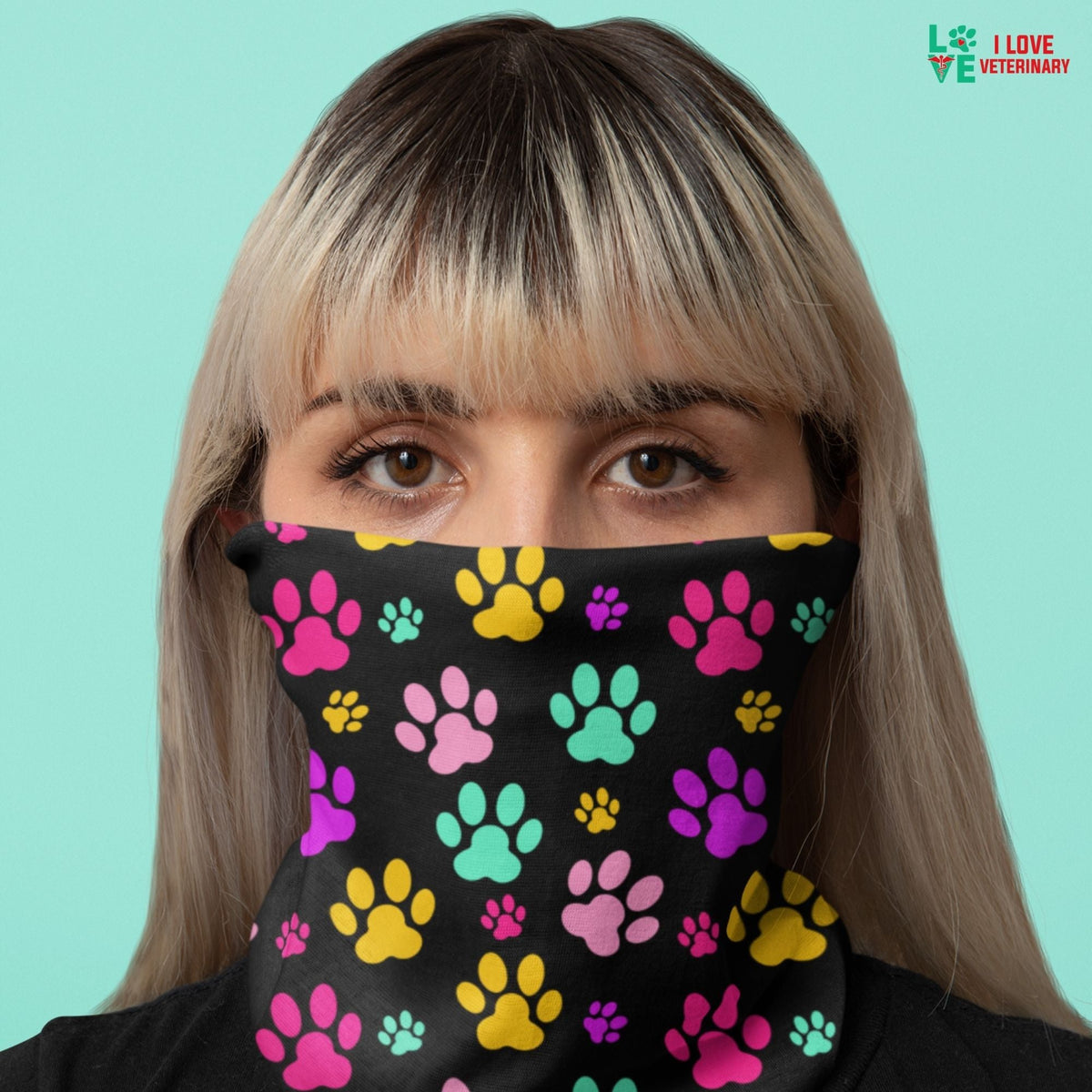 Rainbow pawprints Sublimation Neck Gaiter-Sublimation Neck Gaiter-I love Veterinary