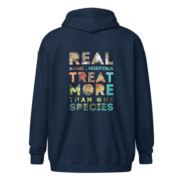 Real Animal Hospitals Treat more than one species Unisex zip hoodie-I love Veterinary