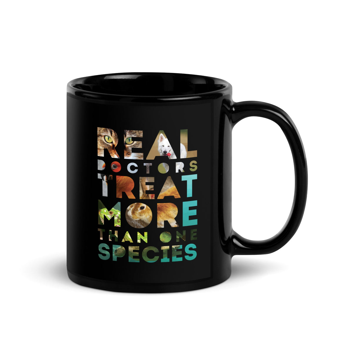 Real Doctors Treat more than one species Black Glossy Mug-Black Glossy Mug-I love Veterinary