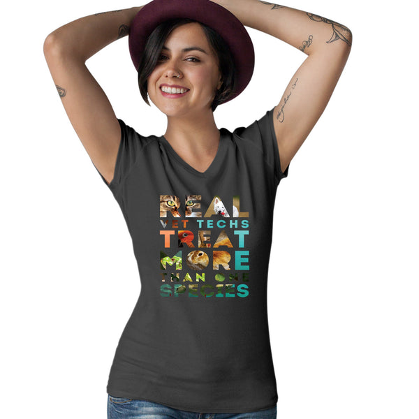 Real vet techs treat more than one species Women's V-Neck T-Shirt-Women's V-Neck T-Shirt | Fruit of the Loom L39VR-I love Veterinary