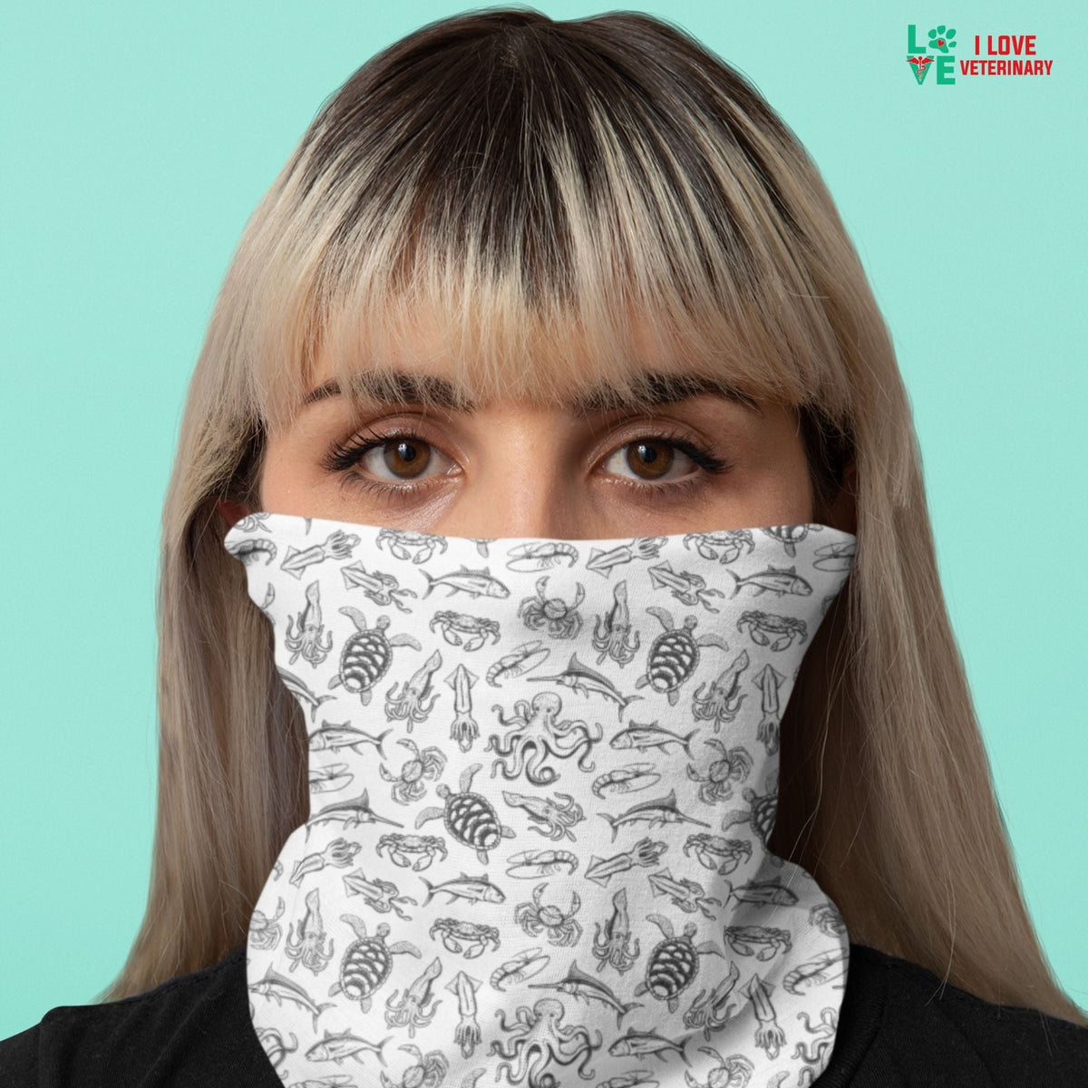 Sea world white pattern Sublimation Neck Gaiter-Sublimation Neck Gaiter-I love Veterinary