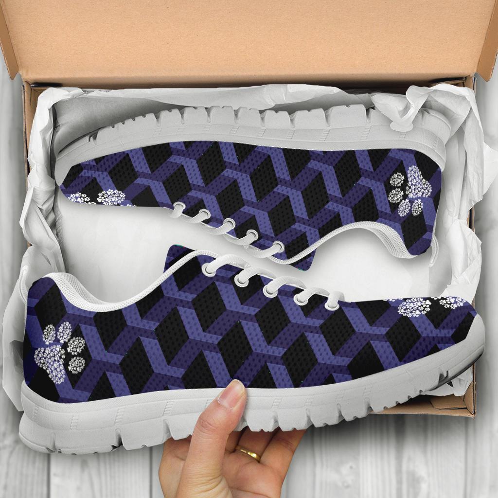 Geo Pattern with Pawprints - Women's Sneakers-Sneakers-I love Veterinary