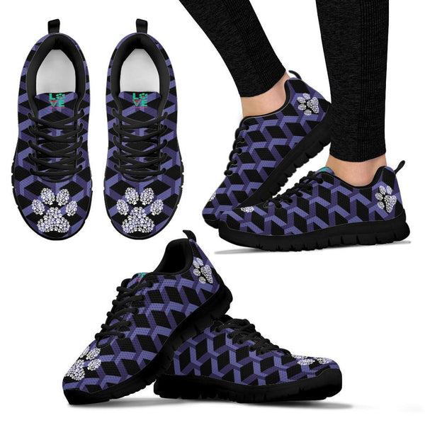 Geo Pattern with Pawprints - Women's Sneakers-Sneakers-I love Veterinary