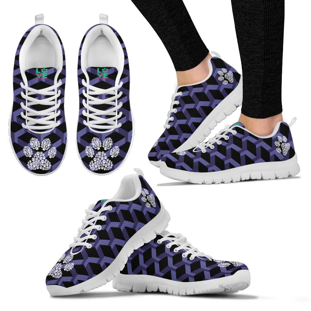 Geo Pattern with Pawprints - Women's Sneakers-Sneakers-I love Veterinary