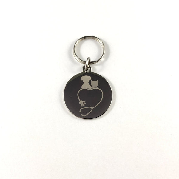 Stethoscope with dog and cat on top tag-Stethoscope tag-I love Veterinary