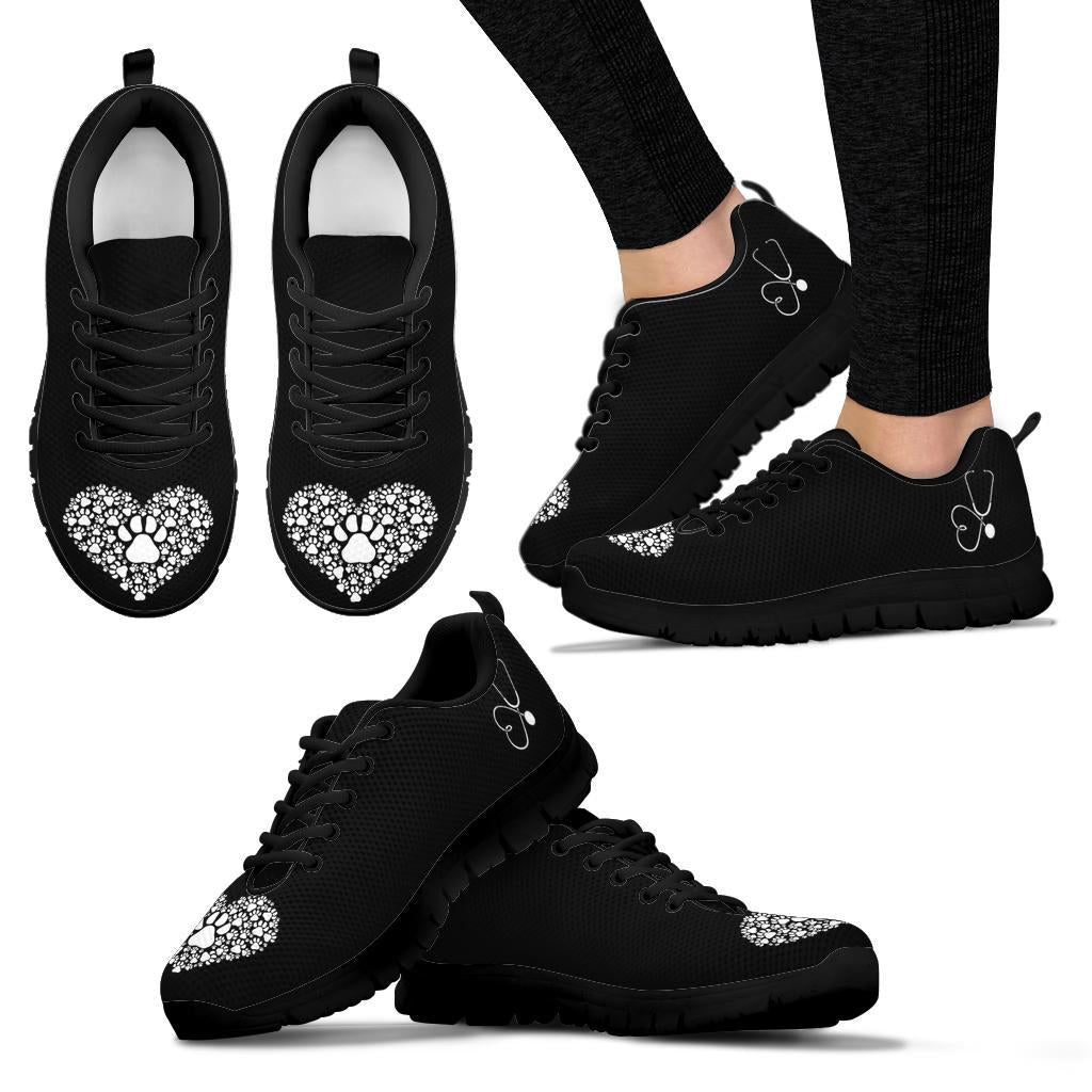 Stethoscope with Pawprints Heart - Women's Sneakers-Sneakers-I love Veterinary