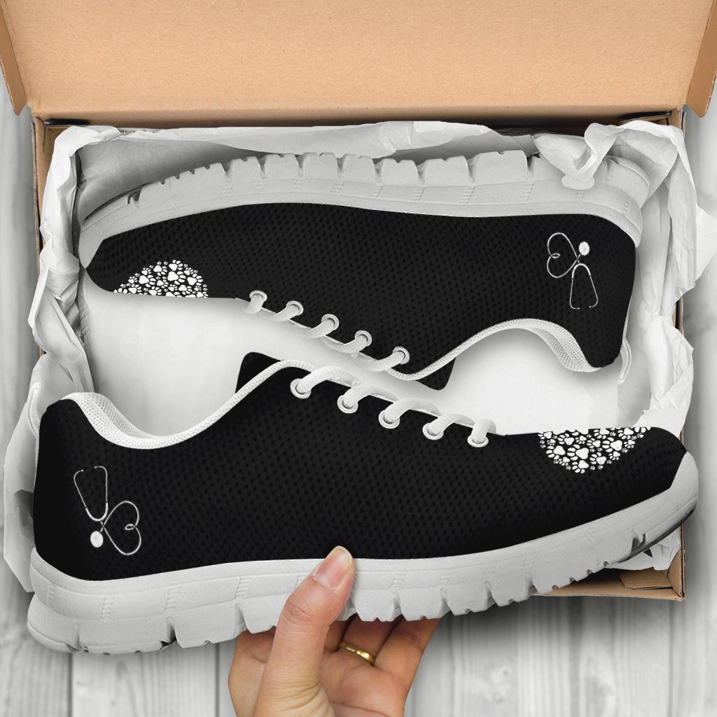 Stethoscope with Pawprints Heart - Women's Sneakers-Sneakers-I love Veterinary