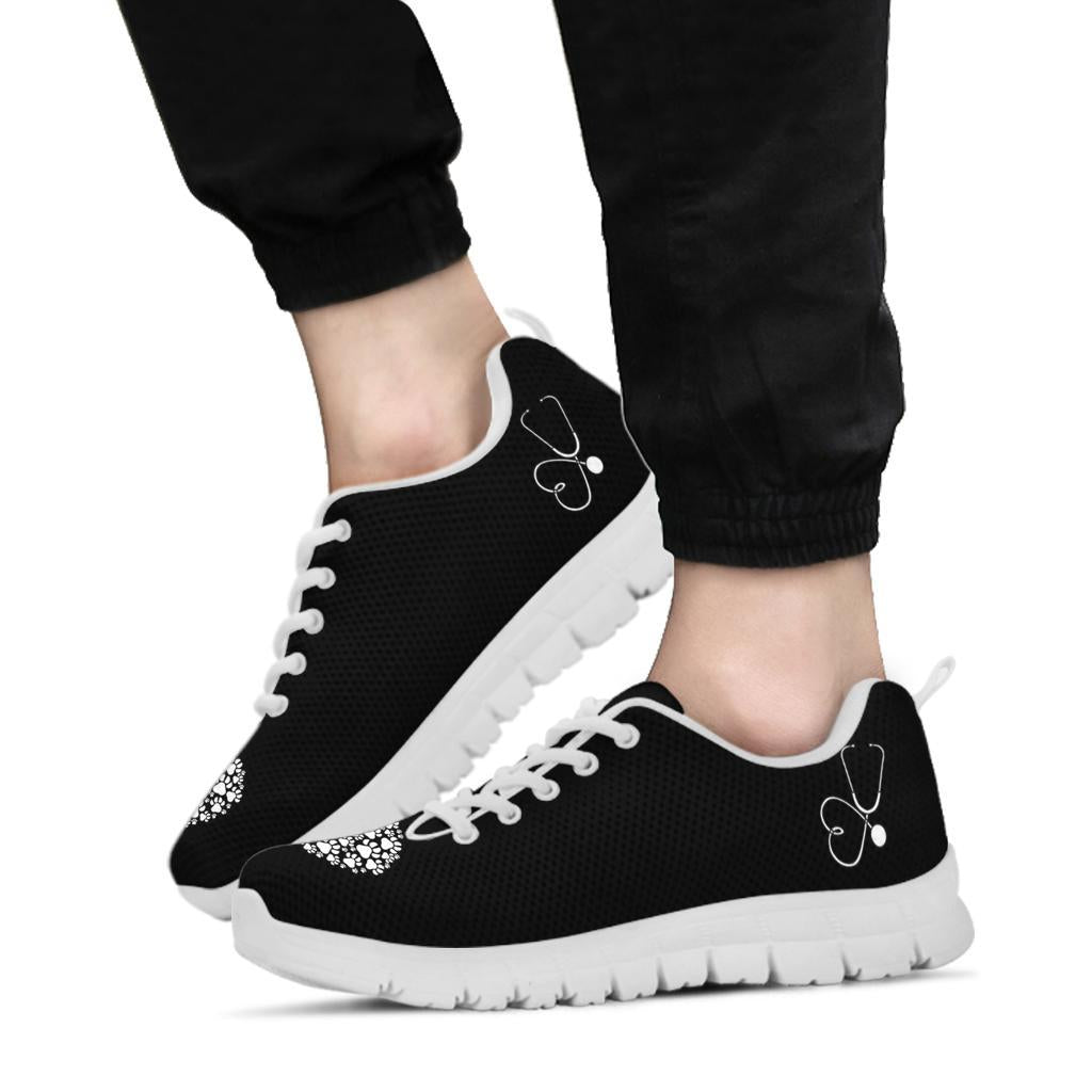 Stethoscope with Pawprints Heart - Women's Sneakers-Sneakers-I love Veterinary