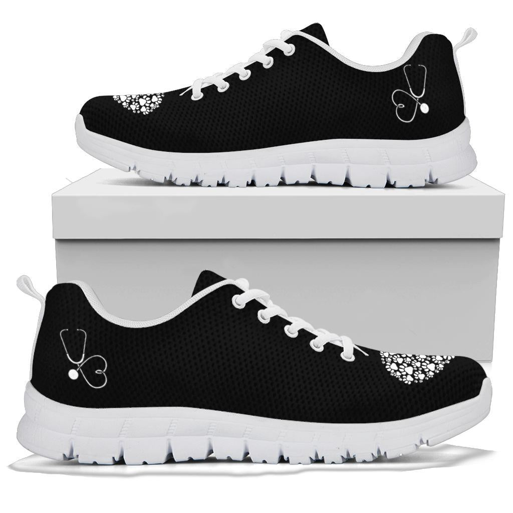 Stethoscope with Pawprints Heart - Women's Sneakers-Sneakers-I love Veterinary