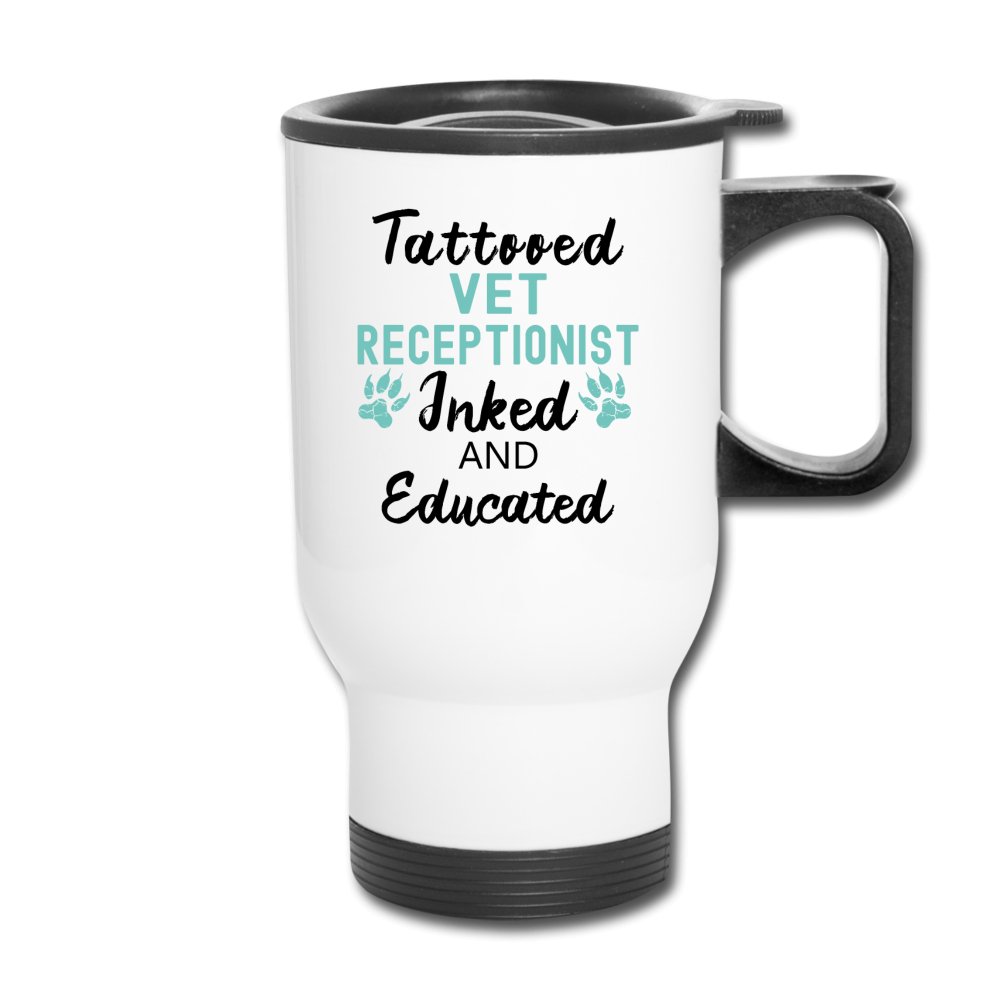 Tattooed Vet Receptionist Inked and Educated 14oz Travel Mug-Travel Mug | BestSub B4QC2-I love Veterinary