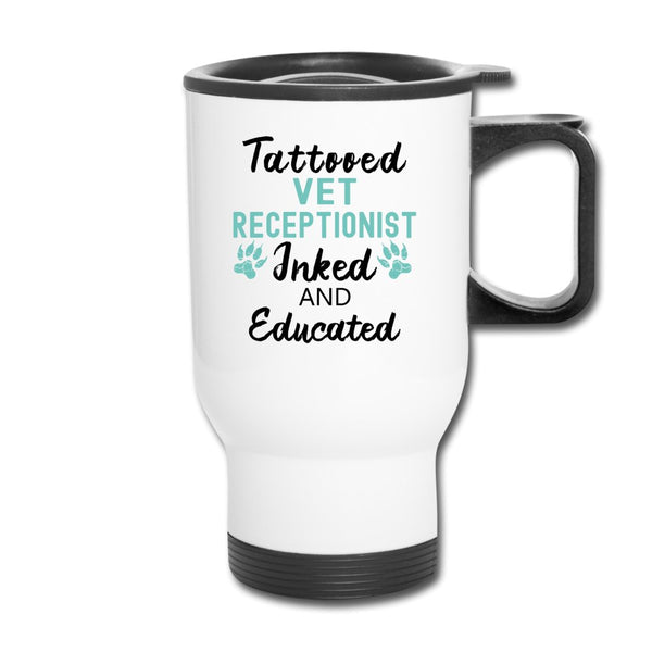 Tattooed Vet Receptionist Inked and Educated 14oz Travel Mug-Travel Mug | BestSub B4QC2-I love Veterinary