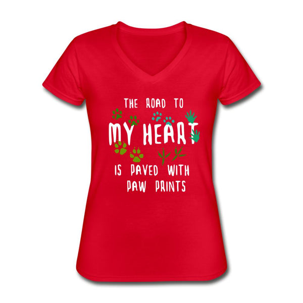 The road to my heart is paved with paw prints Women's V-Neck T-Shirt-Women's V-Neck T-Shirt | Fruit of the Loom L39VR-I love Veterinary