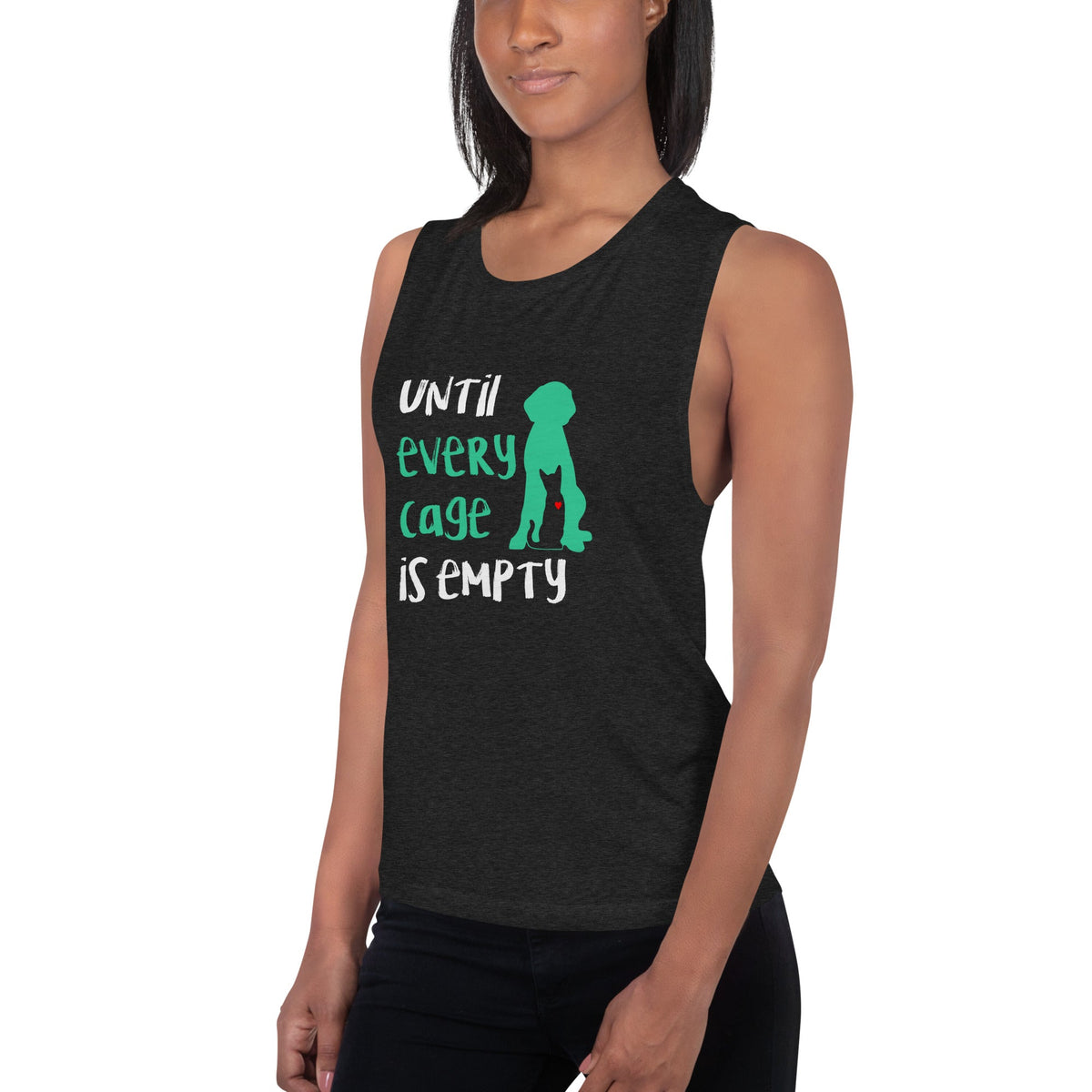 Until every cage is empty Women's Tank Top-Women's Flowy Muscle Tank | Bella + Canvas 8803-I love Veterinary