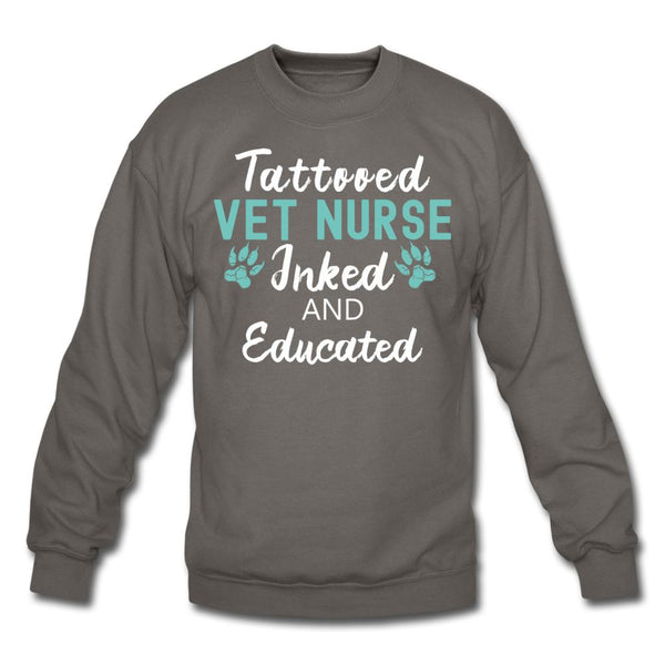 Vet Nurse- Inked and Educated Crewneck Sweatshirt-Unisex Crewneck Sweatshirt | Gildan 18000-I love Veterinary