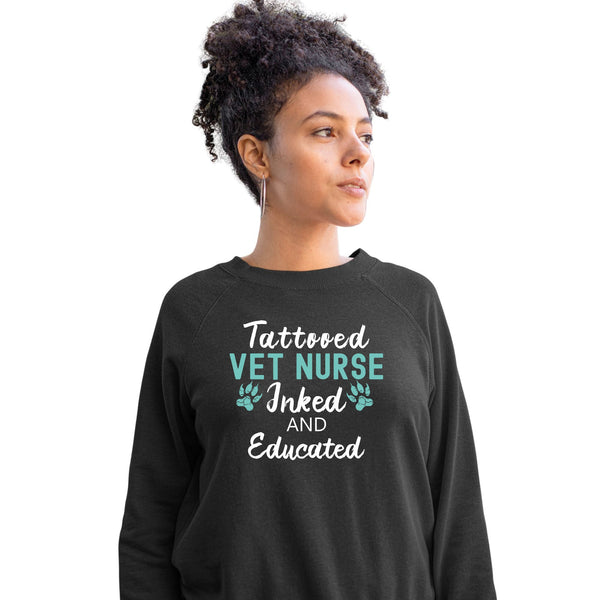 Vet Nurse- Inked and Educated Crewneck Sweatshirt-Unisex Crewneck Sweatshirt | Gildan 18000-I love Veterinary