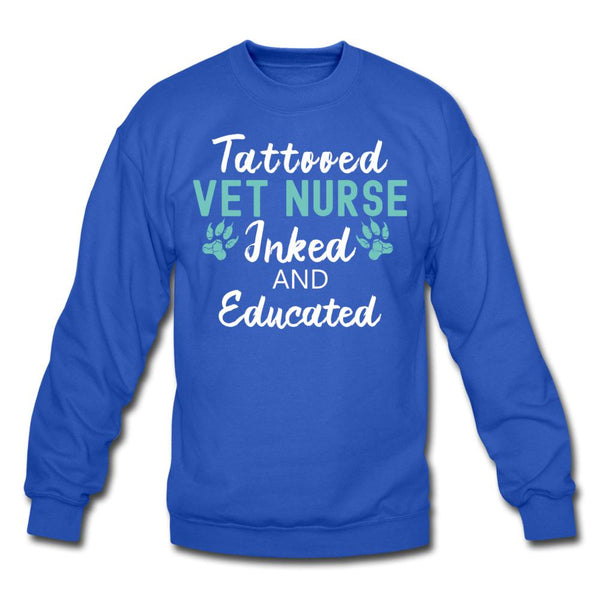 Vet Nurse- Inked and Educated Crewneck Sweatshirt-Unisex Crewneck Sweatshirt | Gildan 18000-I love Veterinary