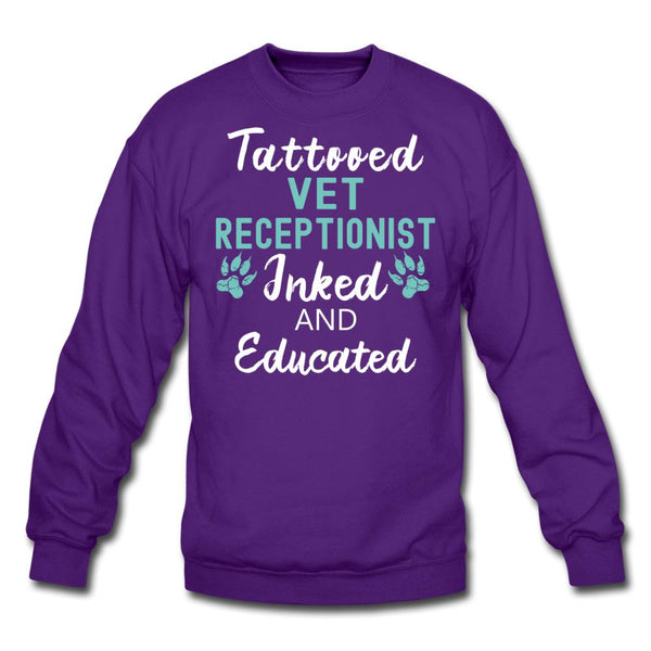 Vet Receptionist- Inked and Educated Crewneck Sweatshirt-Unisex Crewneck Sweatshirt | Gildan 18000-I love Veterinary