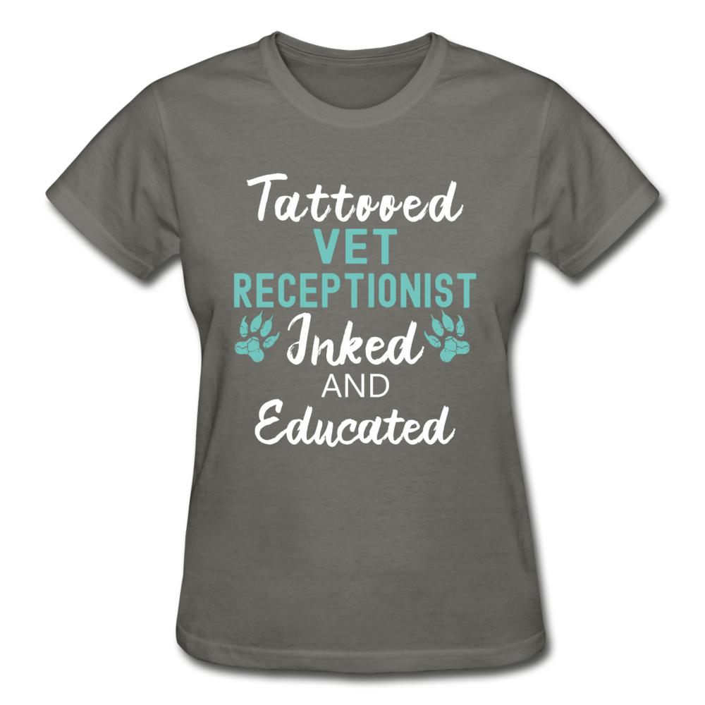 Vet Receptionist- Inked and Educated Gildan Ultra Cotton Ladies T-Shirt-Ultra Cotton Ladies T-Shirt | Gildan G200L-I love Veterinary