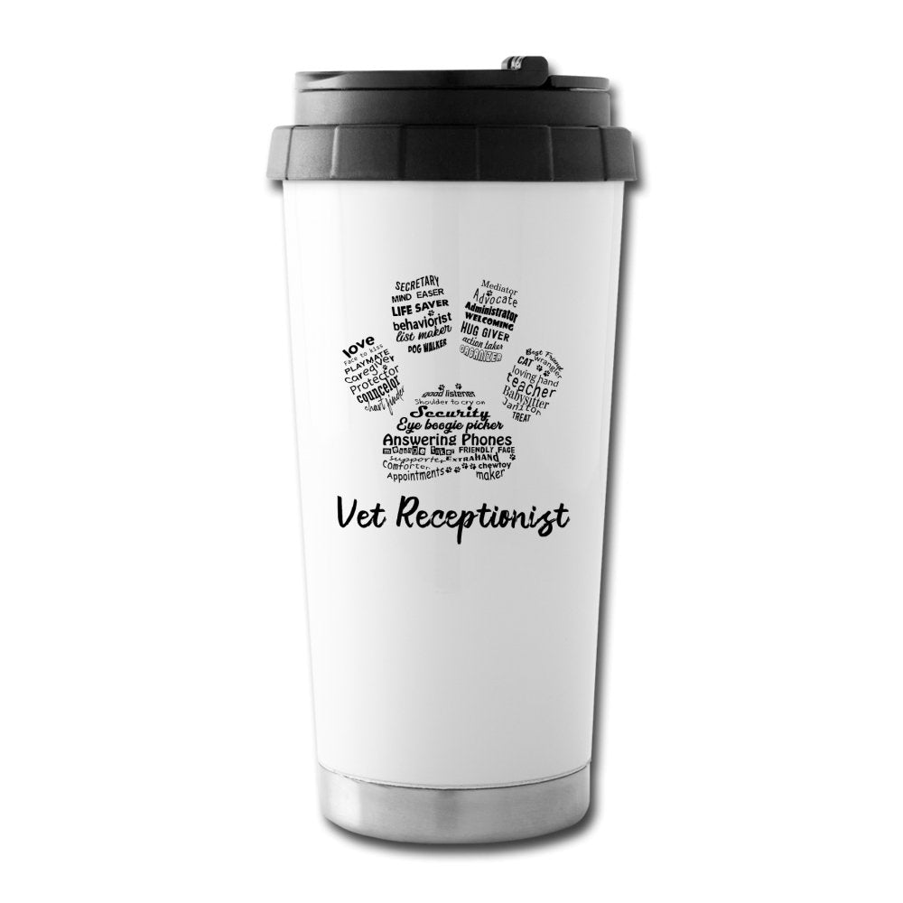 Vet Receptionist Paw Print 16 oz Travel Mug-Travel Mug-I love Veterinary