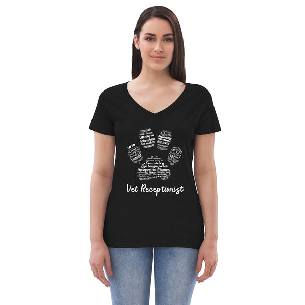 Vet Receptionist Paw Print Women's V-Neck T-Shirt-I love Veterinary
