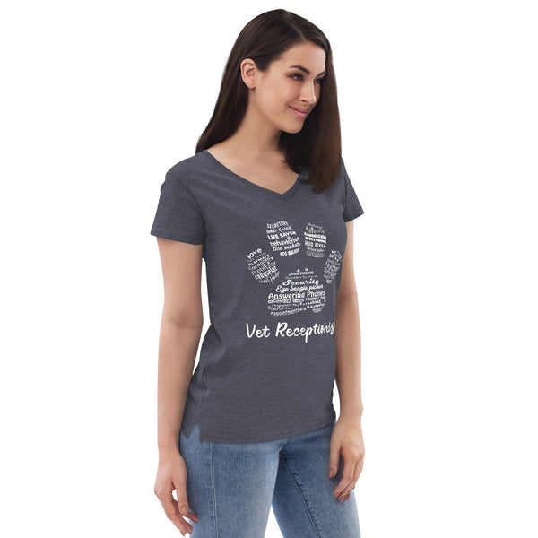 Vet Receptionist Paw Print Women's V-Neck T-Shirt-I love Veterinary
