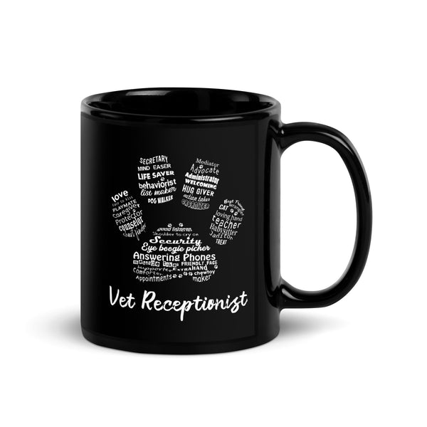 Vet Receptionist Pawprint Black Glossy Mug-I love Veterinary