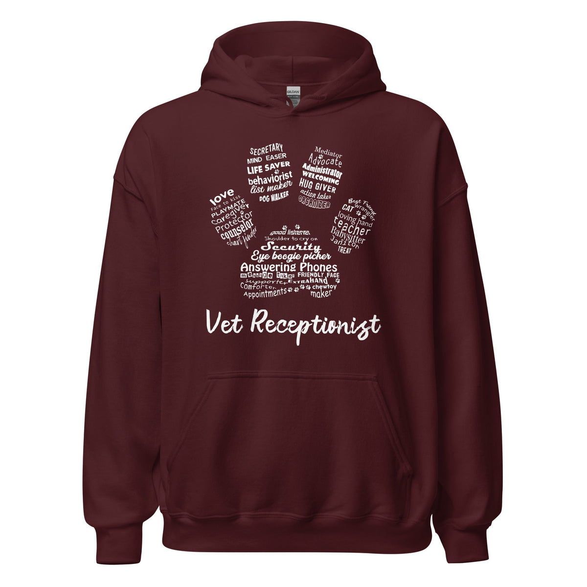 Vet Receptionist Pawprint Unisex Hoodie-Unisex Hoodie | Gildan 18500-I love Veterinary