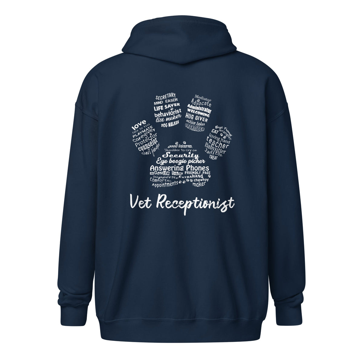 Vet Receptionist Pawprint Unisex Zip Hoodie-Unisex Zip Hoodie | Gildan 18600-I love Veterinary