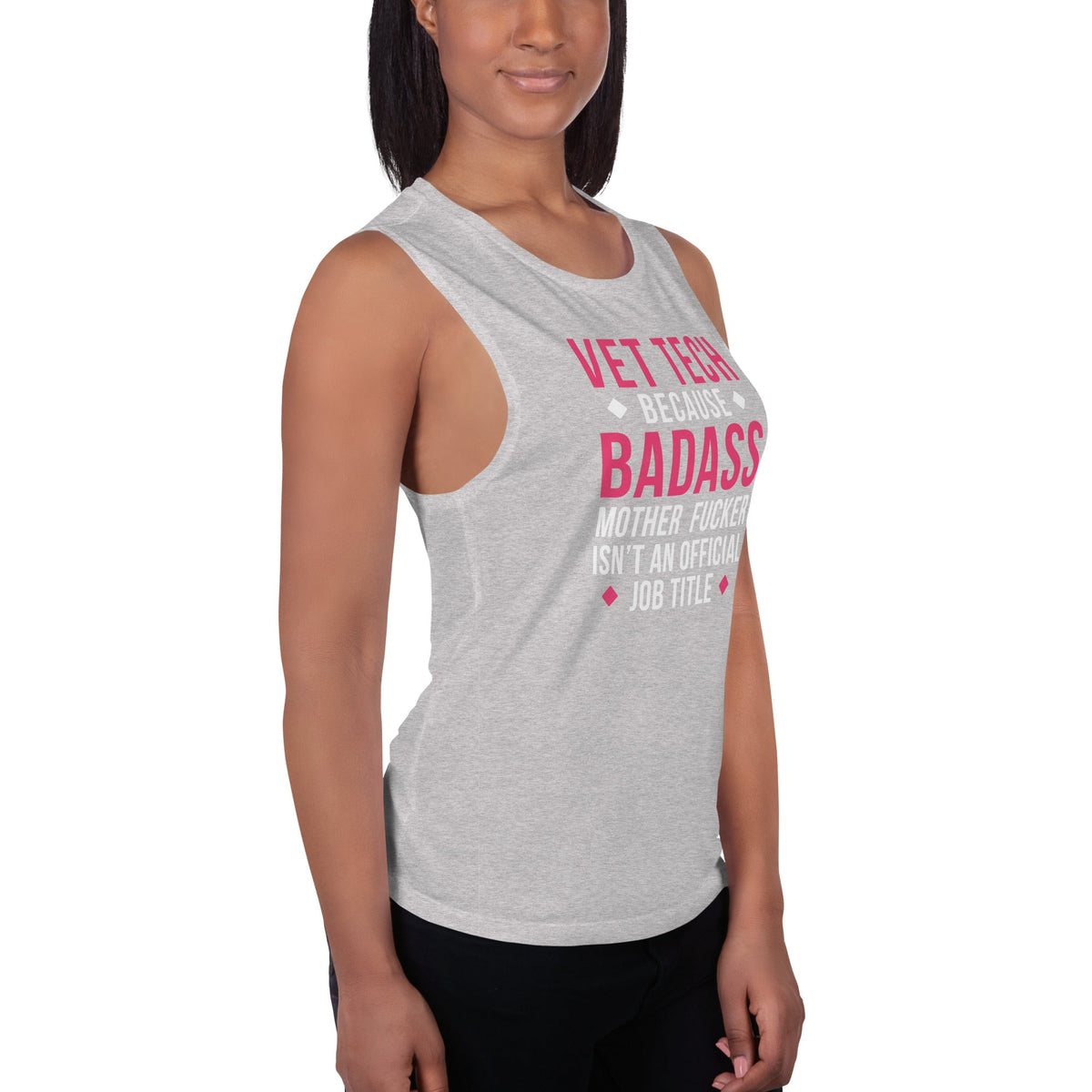 Vet Tech because badass mother fucker isn't an official job title Women's Tank Top-Women's Flowy Muscle Tank | Bella + Canvas 8803-I love Veterinary