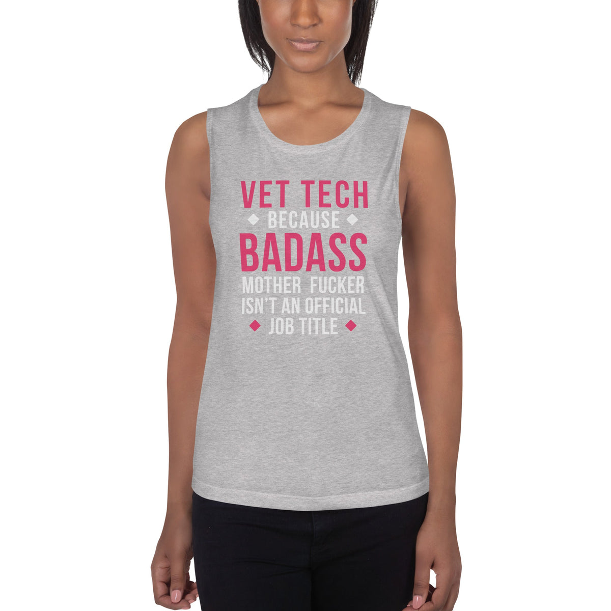 Vet Tech because badass mother fucker isn't an official job title Women's Tank Top-Women's Flowy Muscle Tank | Bella + Canvas 8803-I love Veterinary