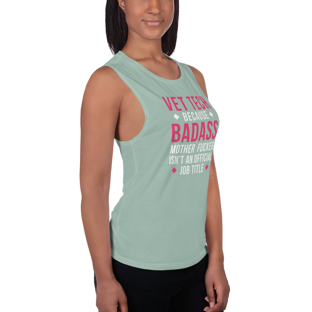 Vet Tech because badass mother fucker isn't an official job title Women's Tank Top-Women's Flowy Muscle Tank | Bella + Canvas 8803-I love Veterinary