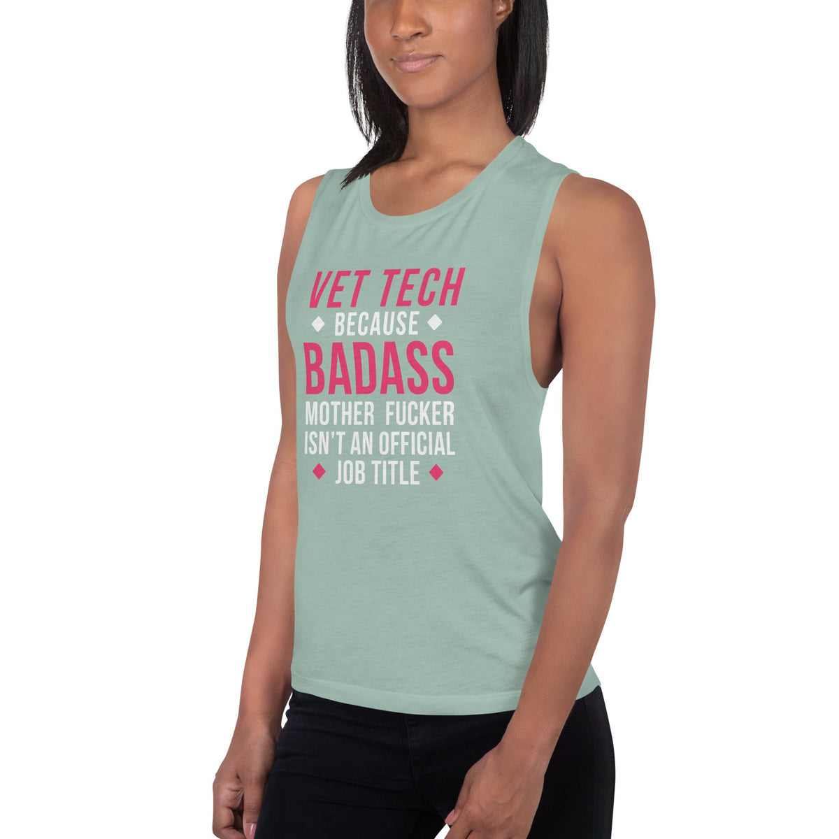 Vet Tech because badass mother fucker isn't an official job title Women's Tank Top-Women's Flowy Muscle Tank | Bella + Canvas 8803-I love Veterinary