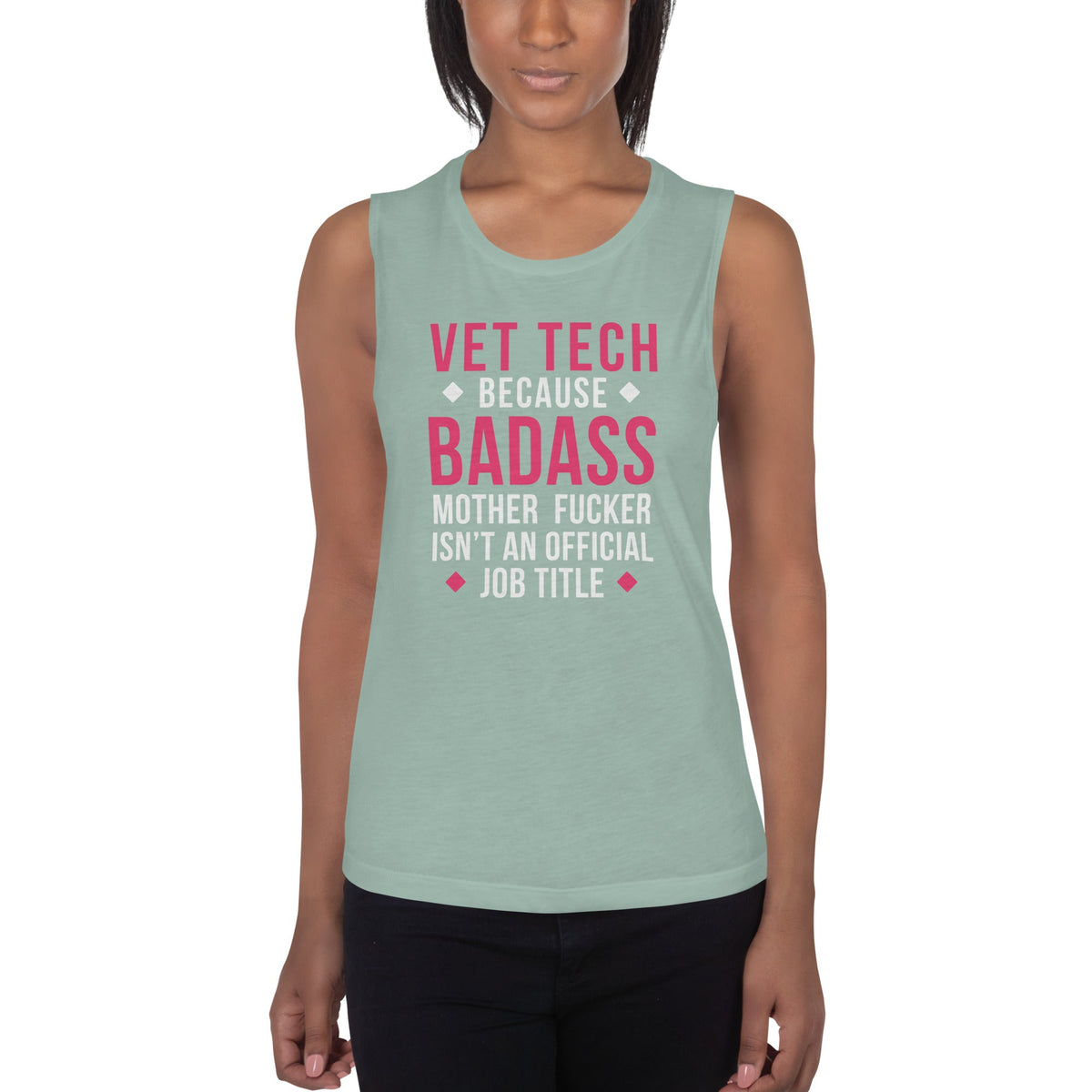 Vet Tech because badass mother fucker isn't an official job title Women's Tank Top-Women's Flowy Muscle Tank | Bella + Canvas 8803-I love Veterinary