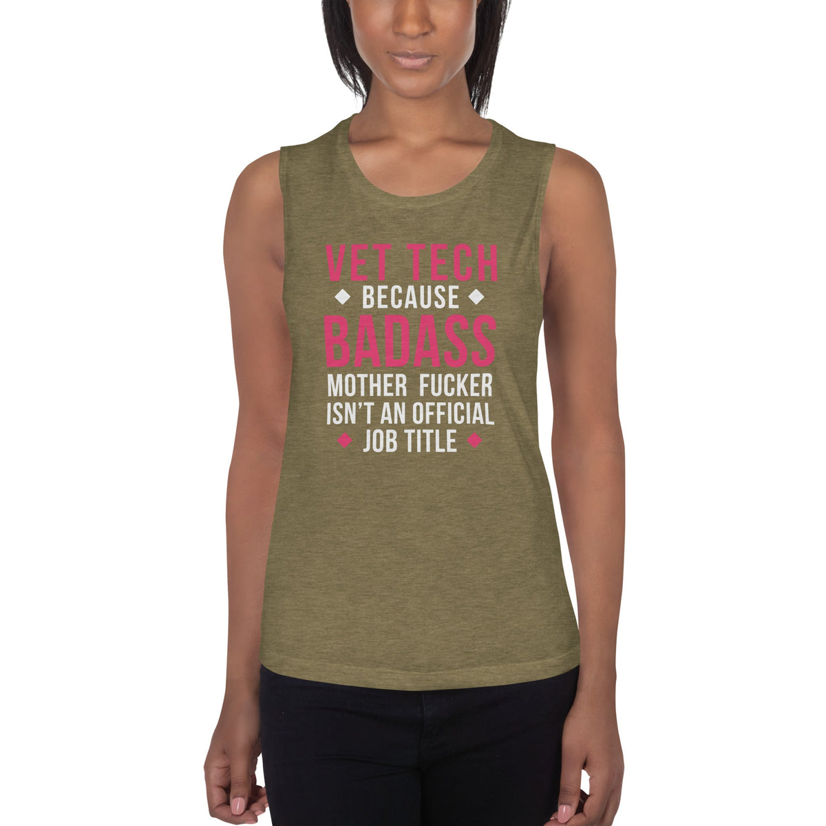 Vet Tech because badass mother fucker isn't an official job title Women's Tank Top-Women's Flowy Muscle Tank | Bella + Canvas 8803-I love Veterinary
