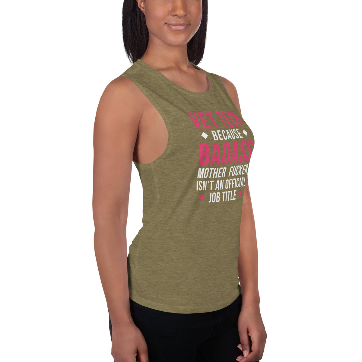 Vet Tech because badass mother fucker isn't an official job title Women's Tank Top-Women's Flowy Muscle Tank | Bella + Canvas 8803-I love Veterinary