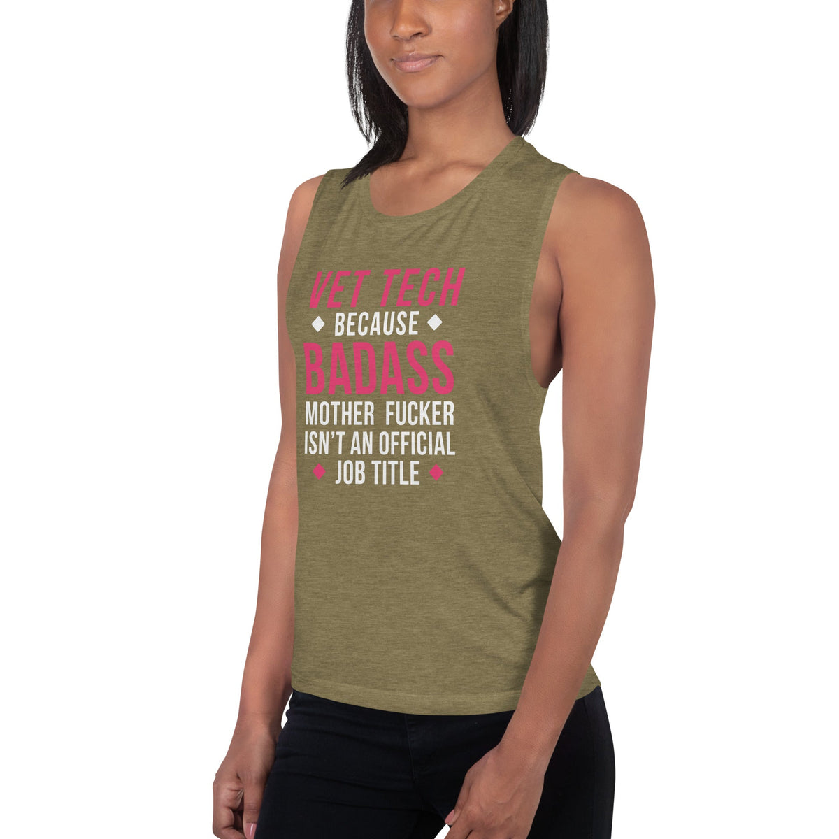 Vet Tech because badass mother fucker isn't an official job title Women's Tank Top-Women's Flowy Muscle Tank | Bella + Canvas 8803-I love Veterinary