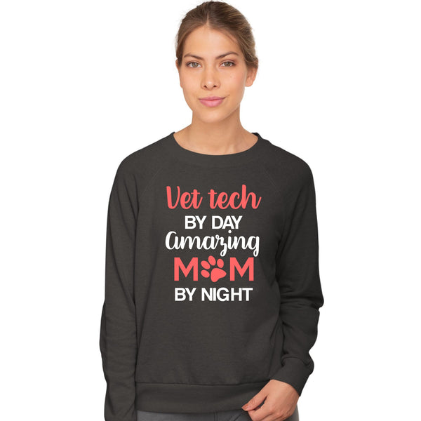 Vet Tech by day amazing Mom by night Crewneck Sweatshirt-Unisex Crewneck Sweatshirt | Gildan 18000-I love Veterinary
