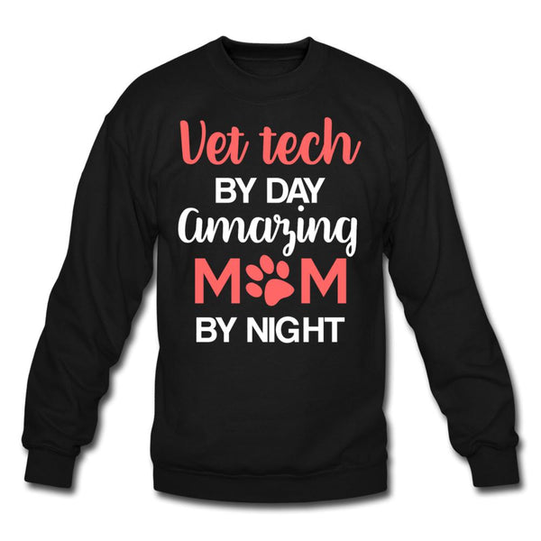 Vet Tech by day amazing Mom by night Crewneck Sweatshirt-Unisex Crewneck Sweatshirt | Gildan 18000-I love Veterinary