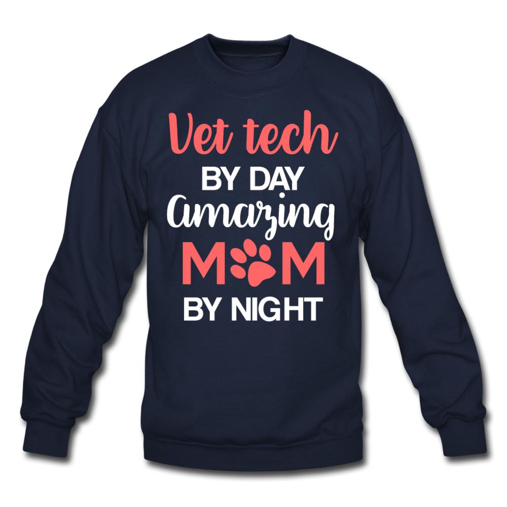 Vet Tech by day amazing Mom by night Crewneck Sweatshirt-Unisex Crewneck Sweatshirt | Gildan 18000-I love Veterinary