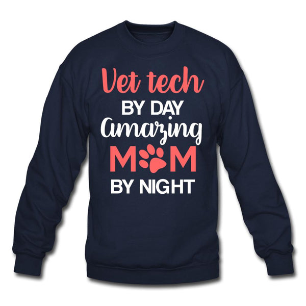 Vet Tech by day amazing Mom by night Crewneck Sweatshirt-Unisex Crewneck Sweatshirt | Gildan 18000-I love Veterinary