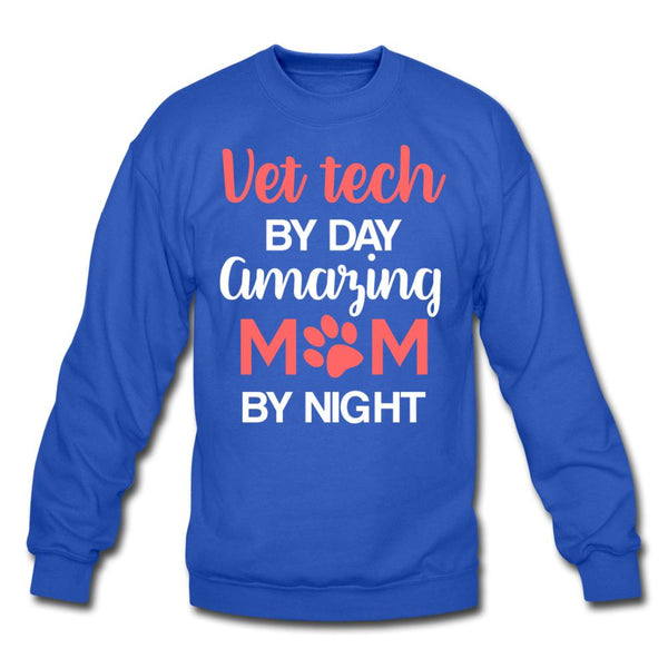 Vet Tech by day amazing Mom by night Crewneck Sweatshirt-Unisex Crewneck Sweatshirt | Gildan 18000-I love Veterinary