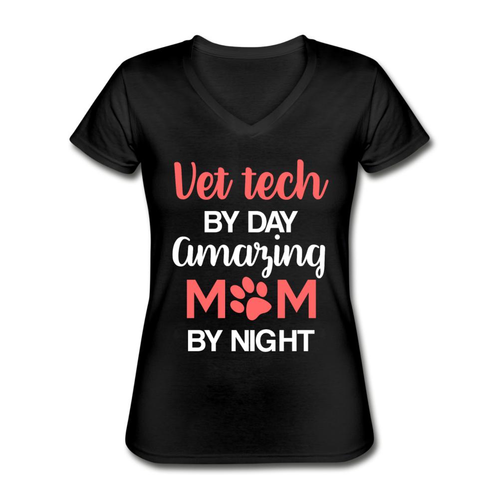 Vet Tech by day amazing Mom by night Women's V-Neck T-Shirt-Women's V-Neck T-Shirt | Fruit of the Loom L39VR-I love Veterinary