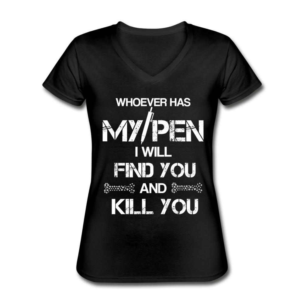 Vet Tech Gift - My Pen Funny T-shirt Veterinary Technician Women's V-Neck T-Shirt-Women's V-Neck T-Shirt | Fruit of the Loom L39VR-I love Veterinary