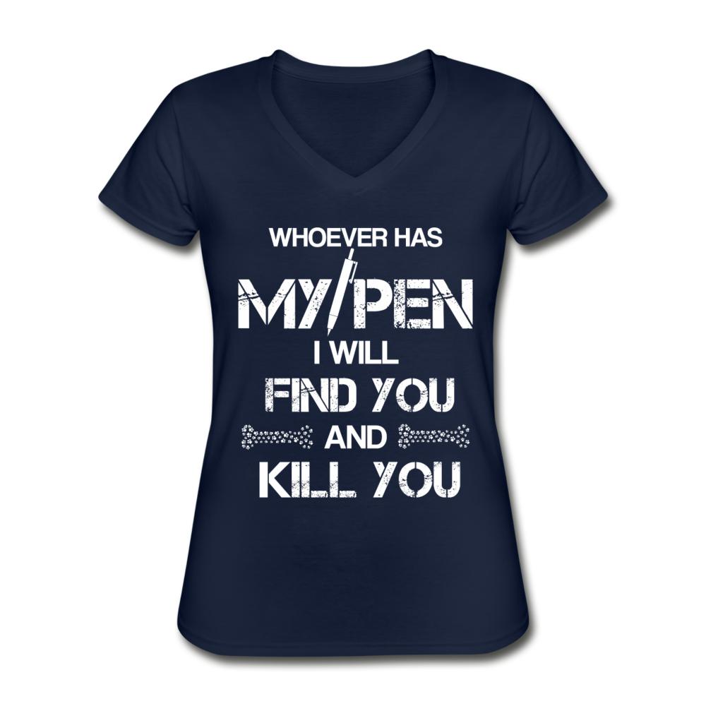 Vet Tech Gift - My Pen Funny T-shirt Veterinary Technician Women's V-Neck T-Shirt-Women's V-Neck T-Shirt | Fruit of the Loom L39VR-I love Veterinary