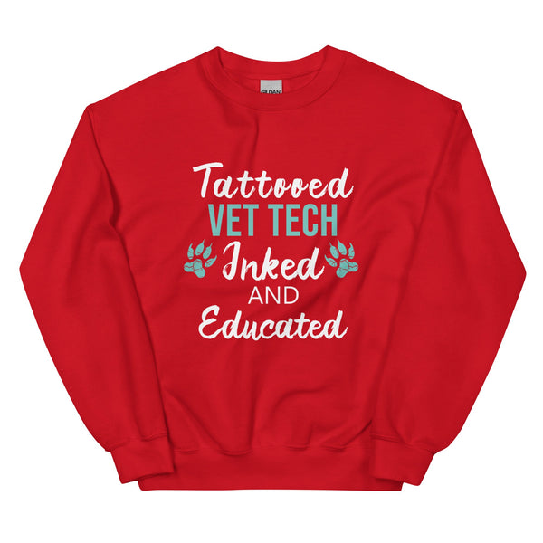 Vet Tech- Inked and Educated Crewneck Sweatshirt-I love Veterinary
