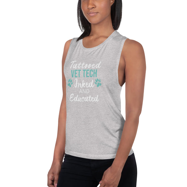 Vet Tech- Inked and Educated Women's Tank Top-Women's Flowy Muscle Tank | Bella + Canvas 8803-I love Veterinary