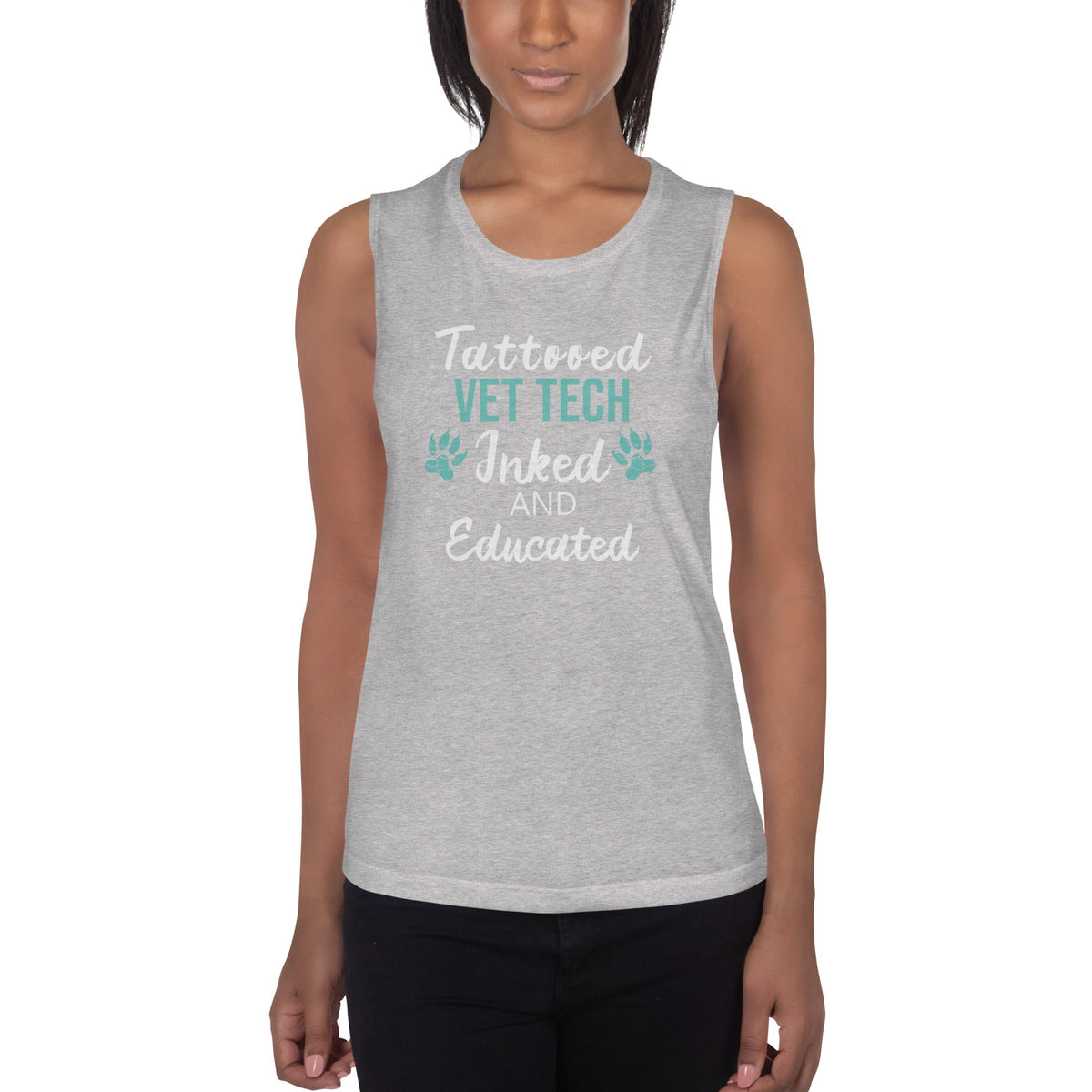Vet Tech- Inked and Educated Women's Tank Top-Women's Flowy Muscle Tank | Bella + Canvas 8803-I love Veterinary