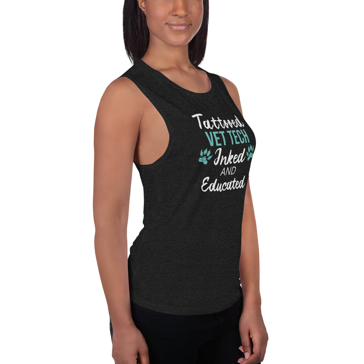 Vet Tech- Inked and Educated Women's Tank Top-Women's Flowy Muscle Tank | Bella + Canvas 8803-I love Veterinary